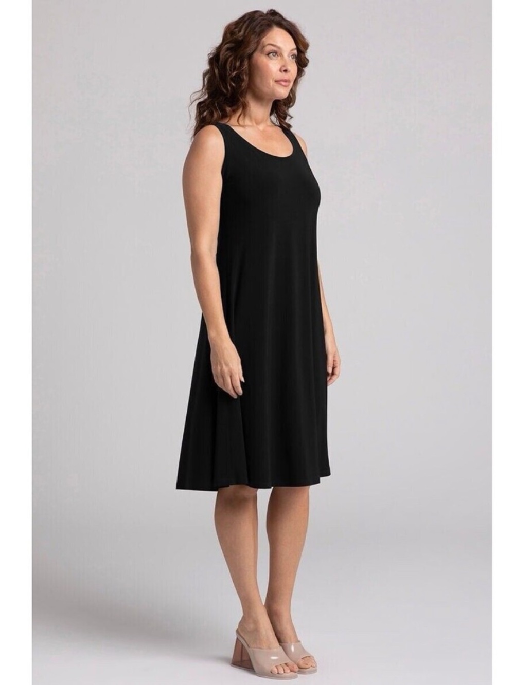 Sympli Nu Tank Lagenlook Dress Size 18 Slinky Jersey Black A Line Sleeveless - Picture 2 of 16